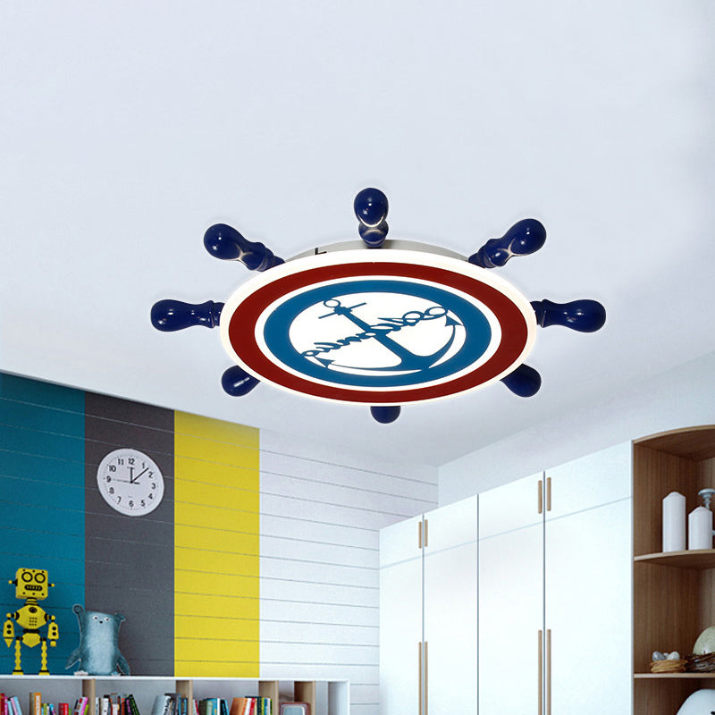 Rudder Boys Bedroom Flush Light Iron 19.5"/23.5" W LED Mediterranean Flushmount in Blue, Warm/White Light Clearhalo 'Ceiling Lights' 'Close To Ceiling Lights' 'Close to ceiling' 'Flush mount' Lighting' 1475552