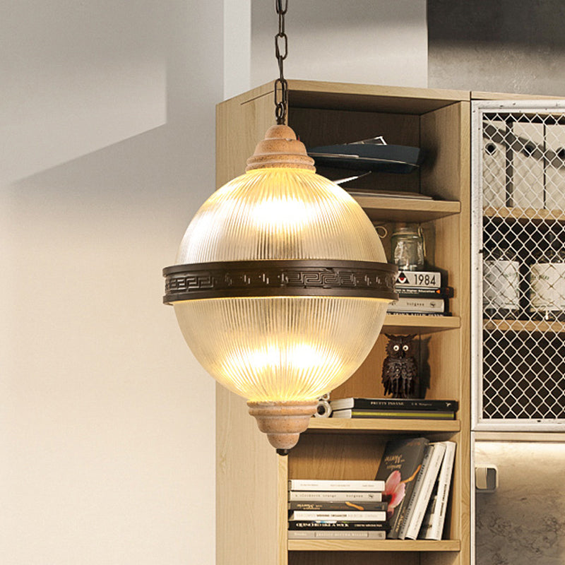 6-Bulb Chandelier Lighting Rural Living Room Pendant Light Fixture with Globe Clear Ribbed Glass Shade Clear Clearhalo 'Ceiling Lights' 'Chandeliers' 'Glass shade' 'Glass' 'Pendant Lights' Lighting' 1475562