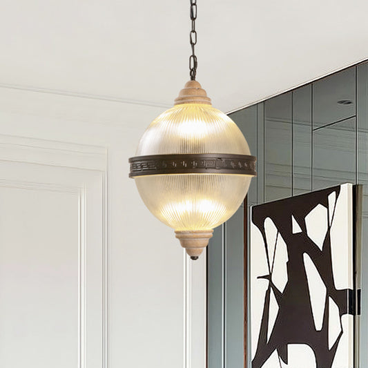6-Bulb Chandelier Lighting Rural Living Room Pendant Light Fixture with Globe Clear Ribbed Glass Shade Clearhalo 'Ceiling Lights' 'Chandeliers' 'Glass shade' 'Glass' 'Pendant Lights' Lighting' 1475564