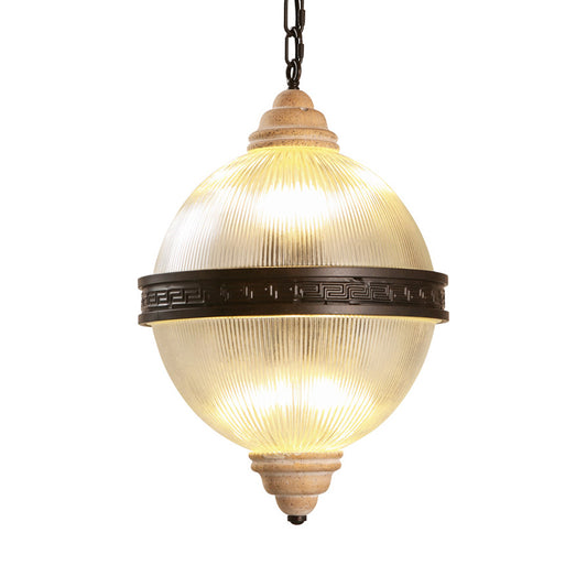 6-Bulb Chandelier Lighting Rural Living Room Pendant Light Fixture with Globe Clear Ribbed Glass Shade Clearhalo 'Ceiling Lights' 'Chandeliers' 'Glass shade' 'Glass' 'Pendant Lights' Lighting' 1475565