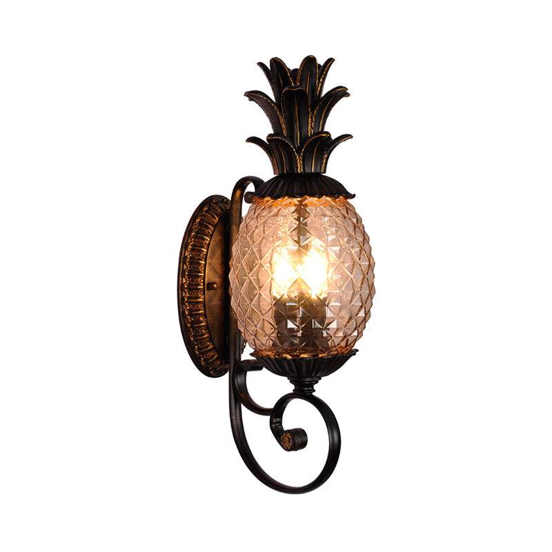 Antique Pineapple Wall Mount Light 1-Bulb Smoke Gray Ribbed Glass Wall Lamp in Brass for Outdoor Clearhalo 'Wall Lamps & Sconces' 'Wall Lights' Lighting' 1475635