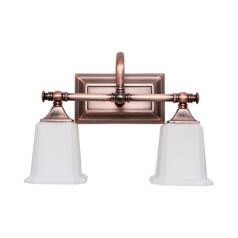 Copper 2/3-Head Vanity Light Fixture Traditional Ivory Glass Trapezoid Wall Lighting with Twist Arm for Bathroom 2.0 Copper Clearhalo 'Vanity Lights' 'Wall Lights' Lighting' 1475659