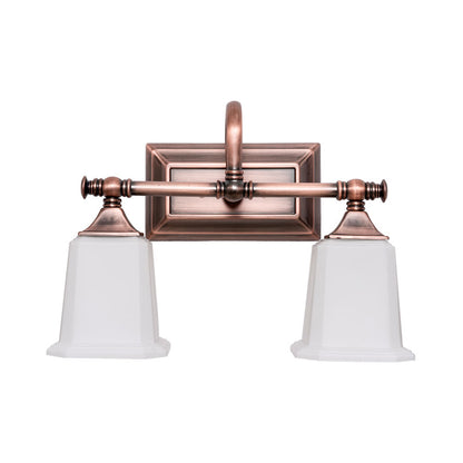 Copper 2/3-Head Vanity Light Fixture Traditional Ivory Glass Trapezoid Wall Lighting with Twist Arm for Bathroom 2.0 Copper Clearhalo 'Vanity Lights' 'Wall Lights' Lighting' 1475659