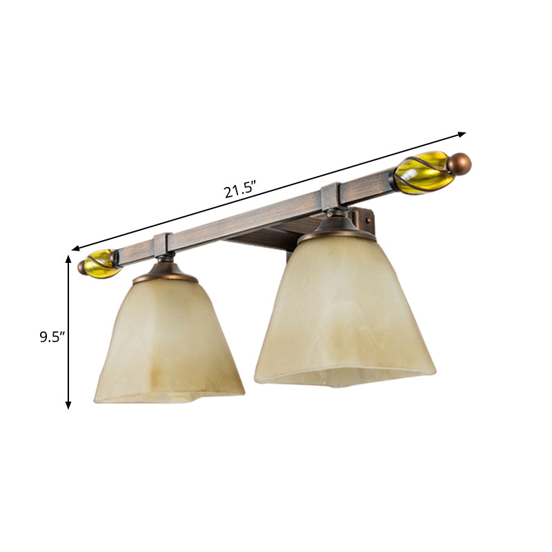 Frosted Glass Brass Vanity Lamp Paneled Bell 2/3 Lights Country Style Wall Sconce Lighting for Bathroom Clearhalo 'Vanity Lights' 'Wall Lights' Lighting' 1475681
