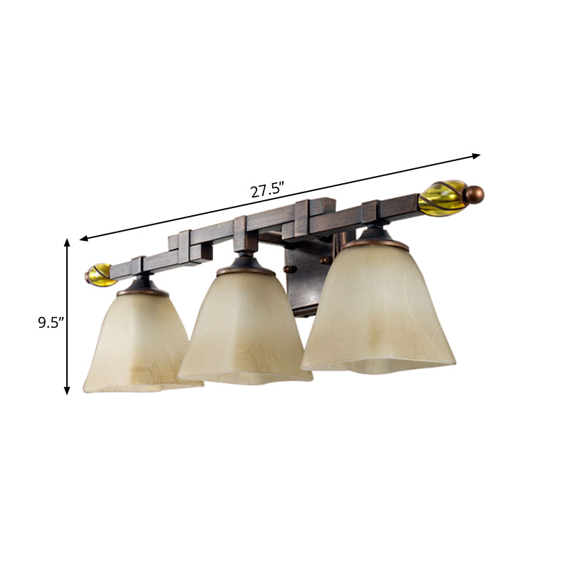 Frosted Glass Brass Vanity Lamp Paneled Bell 2/3 Lights Country Style Wall Sconce Lighting for Bathroom Clearhalo 'Vanity Lights' 'Wall Lights' Lighting' 1475686