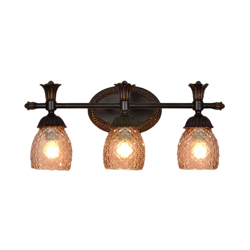 Clear Prismatic Glass Dome Vanity Light Traditional 2/3-Light Bathroom Metal Wall Mount Lighting in Black Clearhalo 'Vanity Lights' 'Wall Lights' Lighting' 1475690