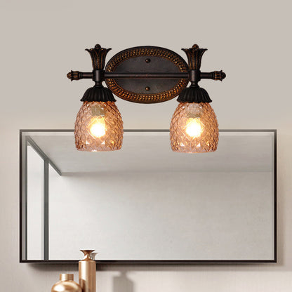 Clear Prismatic Glass Dome Vanity Light Traditional 2/3-Light Bathroom Metal Wall Mount Lighting in Black 2.0 Black Clearhalo 'Vanity Lights' 'Wall Lights' Lighting' 1475694