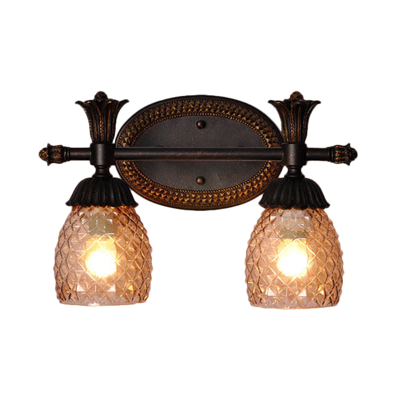 Clear Prismatic Glass Dome Vanity Light Traditional 2/3-Light Bathroom Metal Wall Mount Lighting in Black Clearhalo 'Vanity Lights' 'Wall Lights' Lighting' 1475695