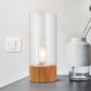 1 Head Cylinder Night Table Lamp Farmhouse Style Clear Glass Nightstand Light with Wood Base Clearhalo 'Lamps' 'Table Lamps' Lighting' 1475703