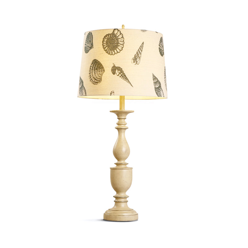 1 Bulb Night Lighting Traditional Bedroom Resin Nightstand Lamp with Conical Fabric Shade in Beige Clearhalo 'Lamps' 'Table Lamps' Lighting' 1475720