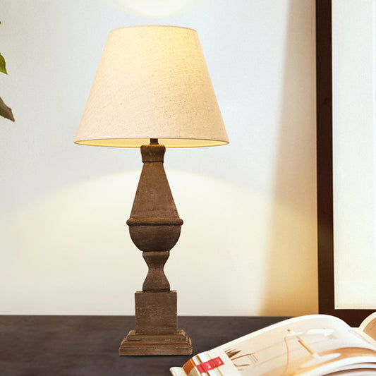 Brown Conic Night Light Countryside Fabric 1 Bulb Bedroom Table Lamp with Resin Font Base Clearhalo 'Lamps' 'Table Lamps' Lighting' 1475744