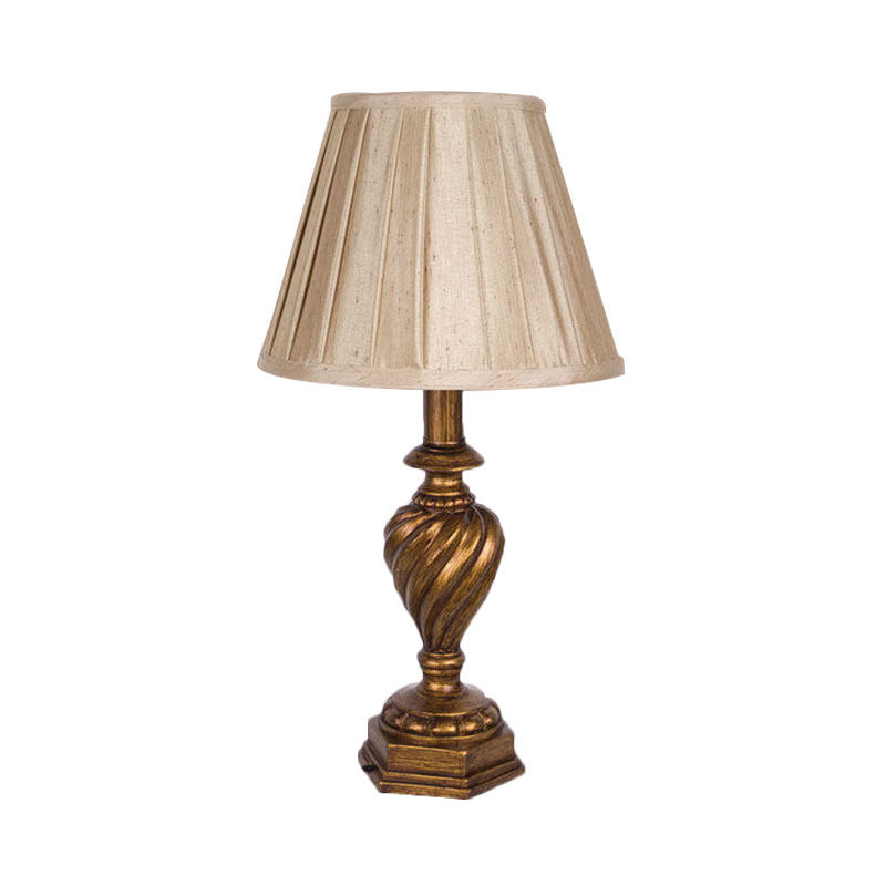 Fabric Pleated Shade Night Lighting Country 1-Head Bedroom Nightstand Light in Beige with Resin Font Base Clearhalo 'Lamps' 'Table Lamps' Lighting' 1475755