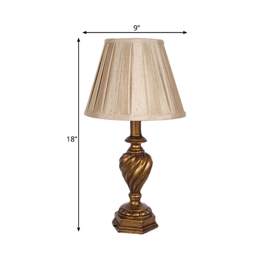 Fabric Pleated Shade Night Lighting Country 1-Head Bedroom Nightstand Light in Beige with Resin Font Base Clearhalo 'Lamps' 'Table Lamps' Lighting' 1475756