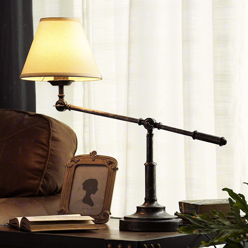 White 1 Light Night Table Lamp Country Fabric Conical Nightstand Light with Water Pipe Design Clearhalo 'Lamps' 'Table Lamps' Lighting' 1475772