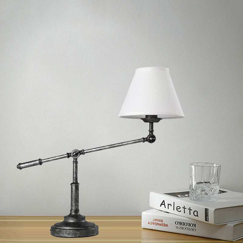 White 1 Light Night Table Lamp Country Fabric Conical Nightstand Light with Water Pipe Design White A Clearhalo 'Lamps' 'Table Lamps' Lighting' 1475774