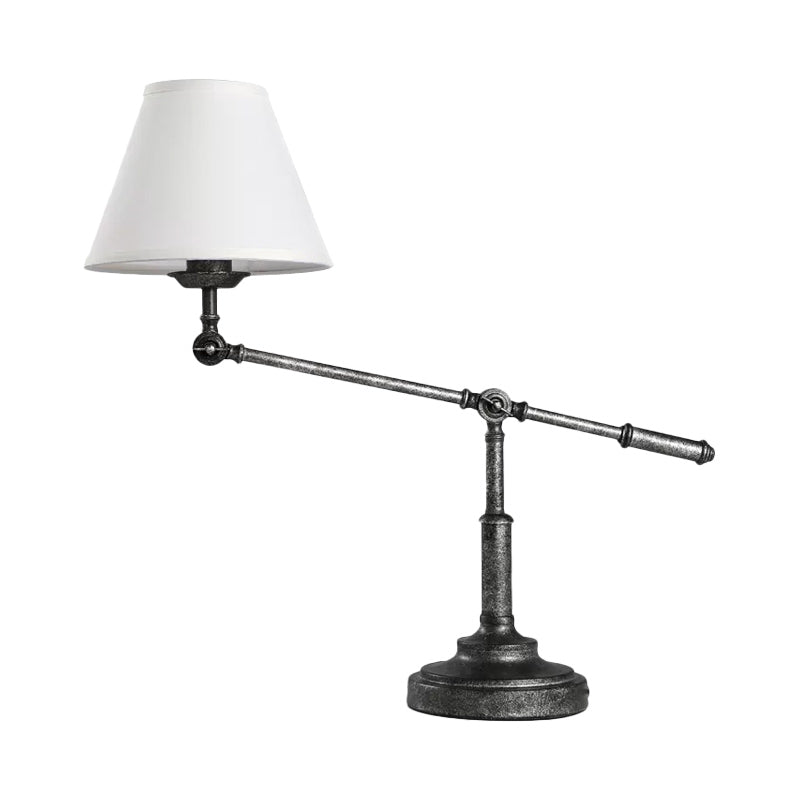 White 1 Light Night Table Lamp Country Fabric Conical Nightstand Light with Water Pipe Design Clearhalo 'Lamps' 'Table Lamps' Lighting' 1475775