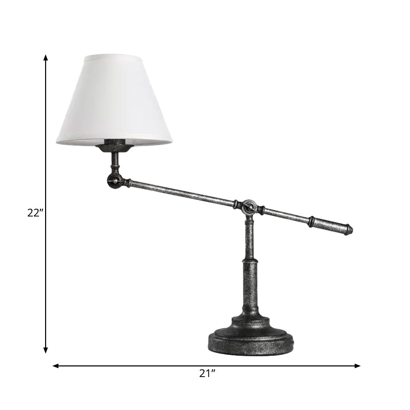 White 1 Light Night Table Lamp Country Fabric Conical Nightstand Light with Water Pipe Design Clearhalo 'Lamps' 'Table Lamps' Lighting' 1475776