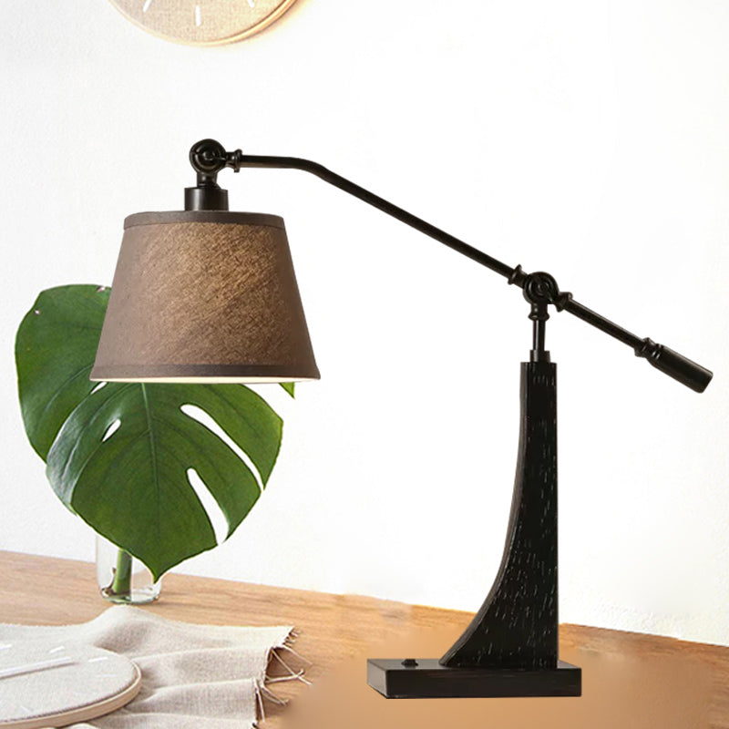 White 1 Light Night Table Lamp Country Fabric Conical Nightstand Light with Water Pipe Design Clearhalo 'Lamps' 'Table Lamps' Lighting' 1475777