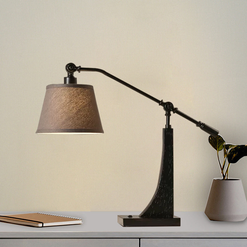 White 1 Light Night Table Lamp Country Fabric Conical Nightstand Light with Water Pipe Design Clearhalo 'Lamps' 'Table Lamps' Lighting' 1475778