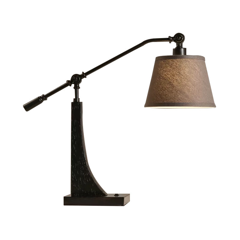 White 1 Light Night Table Lamp Country Fabric Conical Nightstand Light with Water Pipe Design Clearhalo 'Lamps' 'Table Lamps' Lighting' 1475780