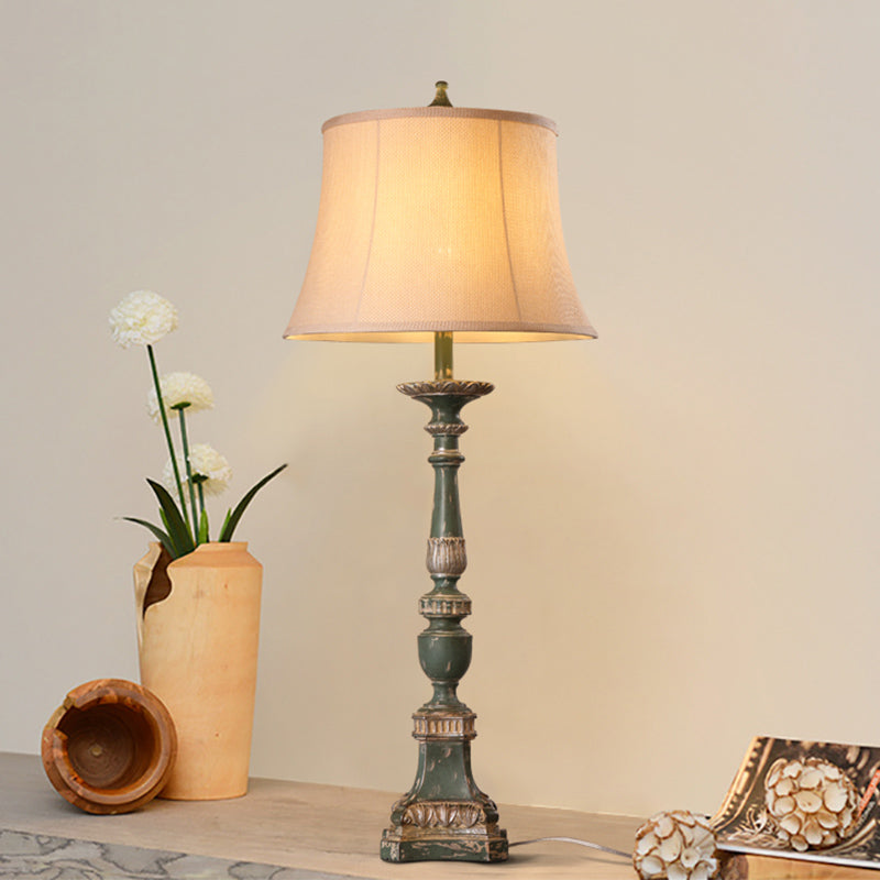 White Bell Shade Table Lamp Vintage Style Fabric 1-Light Bedroom Nightstand Light with Resin Font Base Clearhalo 'Lamps' 'Table Lamps' Lighting' 1475783