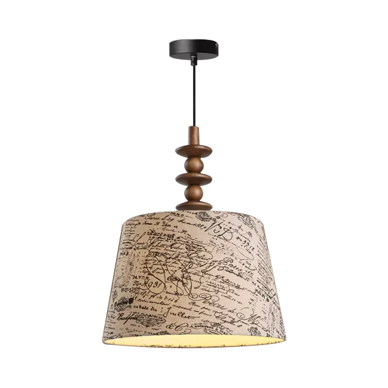 1 Bulb Fabric Suspension Light Countryside Fabric White Conical Script Printing Dining Room Drop Pendant Clearhalo 'Ceiling Lights' 'Pendant Lights' 'Pendants' Lighting' 1475823