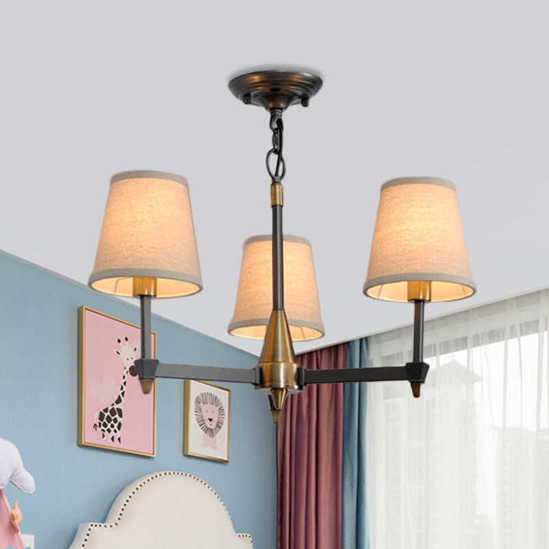 Cone Fabric Pendant Chandelier Country 3/6/8 Heads Hanging Ceiling Light in Black for Living Room Clearhalo 'Ceiling Lights' 'Chandeliers' Lighting' options 1475854