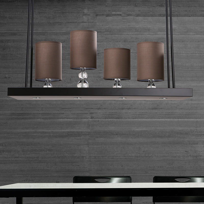 Black Cylinder Island Light Fixture Traditional Fabric 4-Bulb Dining Room Hanging Pendant with Metal Linear Shelf Black Clearhalo 'Ceiling Lights' 'Island Lights' Lighting' 1475864