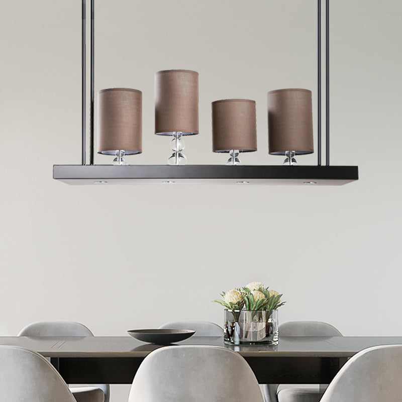 Black Cylinder Island Light Fixture Traditional Fabric 4-Bulb Dining Room Hanging Pendant with Metal Linear Shelf Clearhalo 'Ceiling Lights' 'Island Lights' Lighting' 1475865