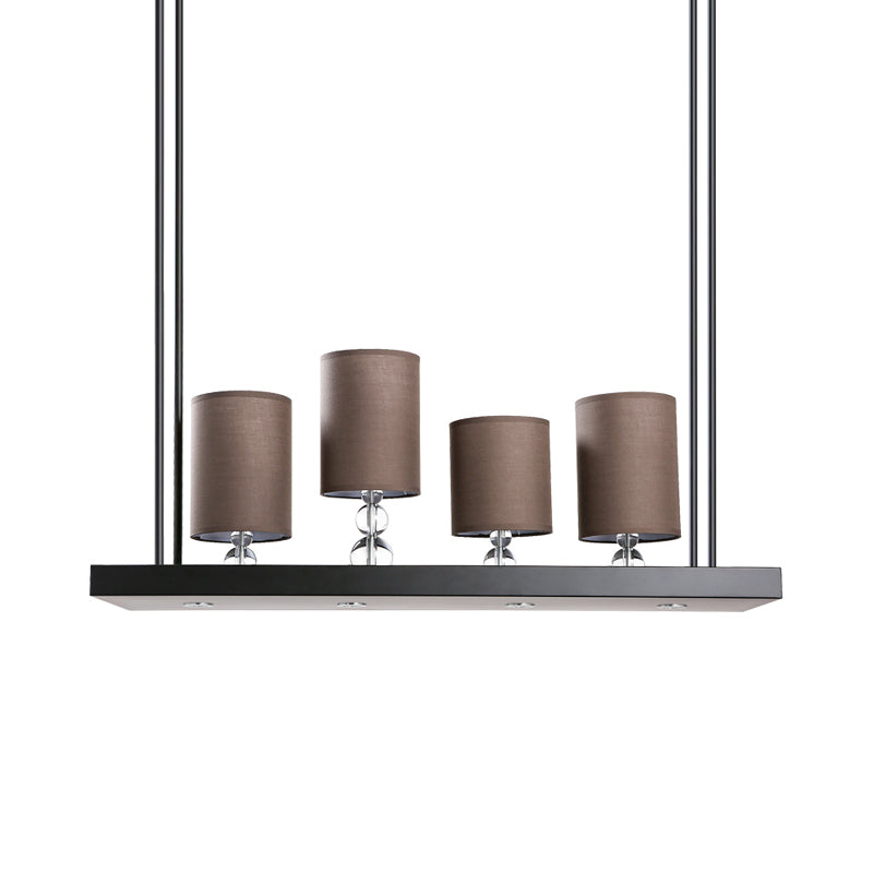 Black Cylinder Island Light Fixture Traditional Fabric 4-Bulb Dining Room Hanging Pendant with Metal Linear Shelf Clearhalo 'Ceiling Lights' 'Island Lights' Lighting' 1475867