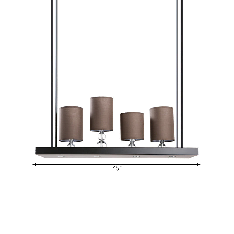 Black Cylinder Island Light Fixture Traditional Fabric 4-Bulb Dining Room Hanging Pendant with Metal Linear Shelf Clearhalo 'Ceiling Lights' 'Island Lights' Lighting' 1475868