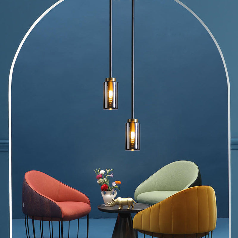 Mid Century Single Hanging Pendant Smoke Grey Glass Black Small Bottle Suspended Lighting Fixture Clearhalo 'Ceiling Lights' 'Glass shade' 'Glass' 'Modern Pendants' 'Modern' 'Pendant Lights' 'Pendants' Lighting' 1475880