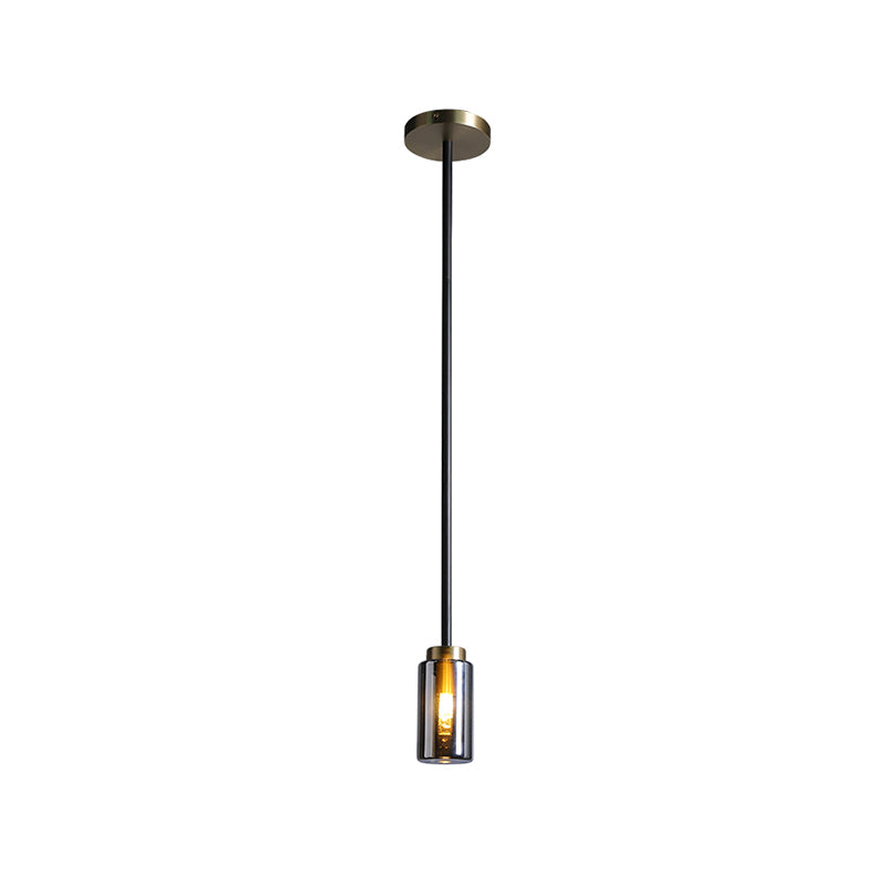 Mid Century Single Hanging Pendant Smoke Grey Glass Black Small Bottle Suspended Lighting Fixture Clearhalo 'Ceiling Lights' 'Glass shade' 'Glass' 'Modern Pendants' 'Modern' 'Pendant Lights' 'Pendants' Lighting' 1475881
