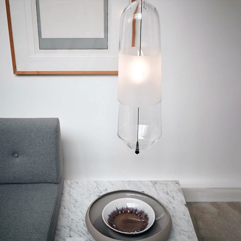 Ellipse Bedside Pendant Lighting Cognac/Smoke/Clear Glass 1-Light Simple Ceiling Suspension Lamp with Pull Chain Clearhalo 'Ceiling Lights' 'Glass shade' 'Glass' 'Modern Pendants' 'Modern' 'Pendant Lights' 'Pendants' Lighting' 1475913