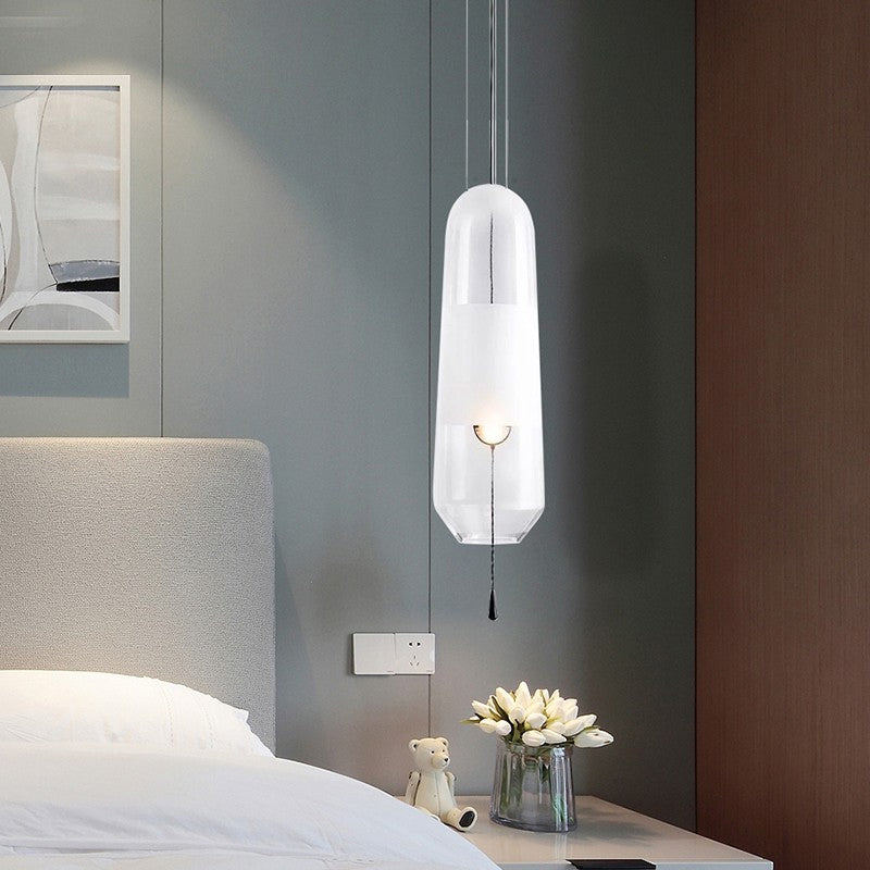 Ellipse Bedside Pendant Lighting Cognac/Smoke/Clear Glass 1-Light Simple Ceiling Suspension Lamp with Pull Chain Clear Clearhalo 'Ceiling Lights' 'Glass shade' 'Glass' 'Modern Pendants' 'Modern' 'Pendant Lights' 'Pendants' Lighting' 1475914