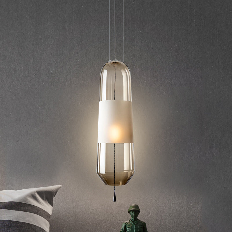Ellipse Bedside Pendant Lighting Cognac/Smoke/Clear Glass 1-Light Simple Ceiling Suspension Lamp with Pull Chain Clearhalo 'Ceiling Lights' 'Glass shade' 'Glass' 'Modern Pendants' 'Modern' 'Pendant Lights' 'Pendants' Lighting' 1475918