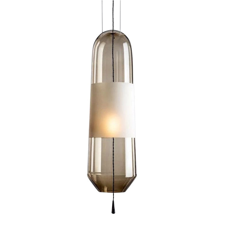 Ellipse Bedside Pendant Lighting Cognac/Smoke/Clear Glass 1-Light Simple Ceiling Suspension Lamp with Pull Chain Clearhalo 'Ceiling Lights' 'Glass shade' 'Glass' 'Modern Pendants' 'Modern' 'Pendant Lights' 'Pendants' Lighting' 1475920