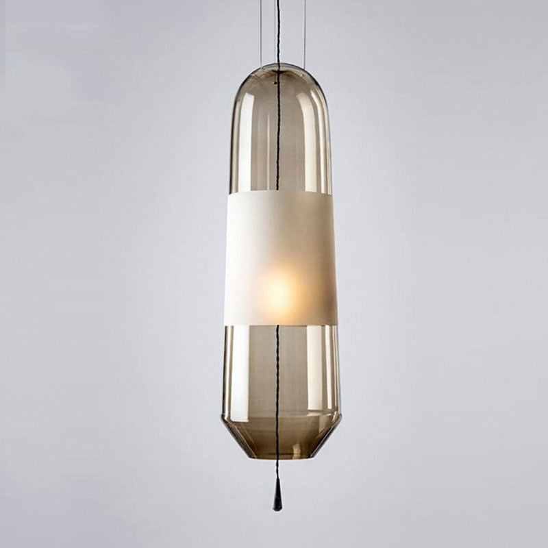 Ellipse Bedside Pendant Lighting Cognac/Smoke/Clear Glass 1-Light Simple Ceiling Suspension Lamp with Pull Chain Clearhalo 'Ceiling Lights' 'Glass shade' 'Glass' 'Modern Pendants' 'Modern' 'Pendant Lights' 'Pendants' Lighting' 1475921