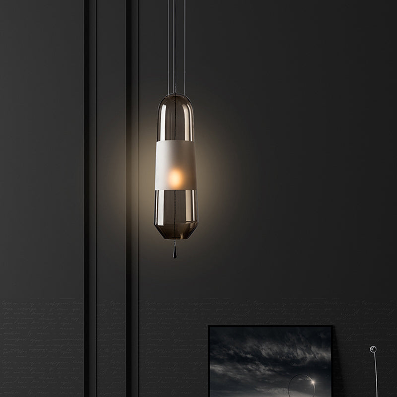 Ellipse Bedside Pendant Lighting Cognac/Smoke/Clear Glass 1-Light Simple Ceiling Suspension Lamp with Pull Chain Clearhalo 'Ceiling Lights' 'Glass shade' 'Glass' 'Modern Pendants' 'Modern' 'Pendant Lights' 'Pendants' Lighting' 1475922