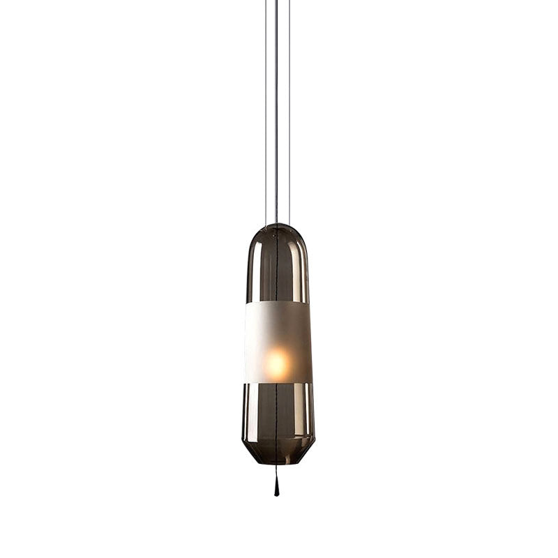 Ellipse Bedside Pendant Lighting Cognac/Smoke/Clear Glass 1-Light Simple Ceiling Suspension Lamp with Pull Chain Clearhalo 'Ceiling Lights' 'Glass shade' 'Glass' 'Modern Pendants' 'Modern' 'Pendant Lights' 'Pendants' Lighting' 1475924