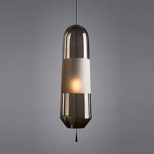 Ellipse Bedside Pendant Lighting Cognac/Smoke/Clear Glass 1-Light Simple Ceiling Suspension Lamp with Pull Chain Clearhalo 'Ceiling Lights' 'Glass shade' 'Glass' 'Modern Pendants' 'Modern' 'Pendant Lights' 'Pendants' Lighting' 1475925