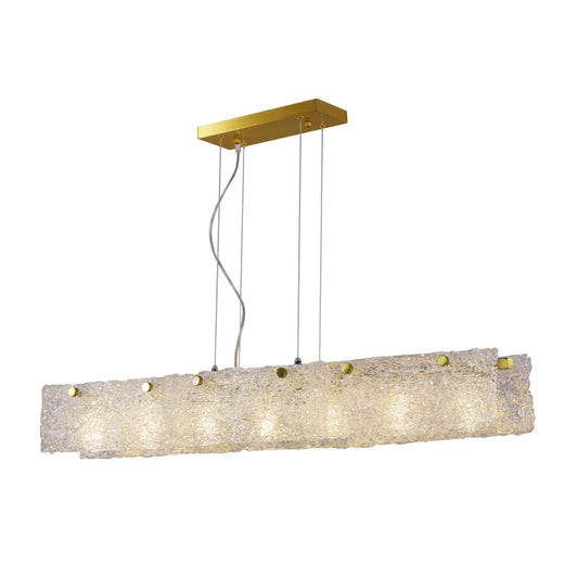 Elongated Rectangle Dinette Drop Pendant Transparent Crackle Glass 9-Light Modern Island Light in Gold Clearhalo 'Ceiling Lights' 'Glass shade' 'Glass' 'Island Lights' 'Pendant Lights' Lighting' 1475992