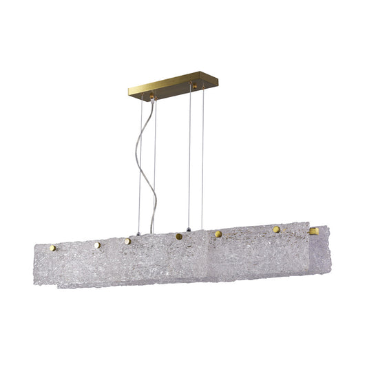 Elongated Rectangle Dinette Drop Pendant Transparent Crackle Glass 9-Light Modern Island Light in Gold Clearhalo 'Ceiling Lights' 'Glass shade' 'Glass' 'Island Lights' 'Pendant Lights' Lighting' 1475993