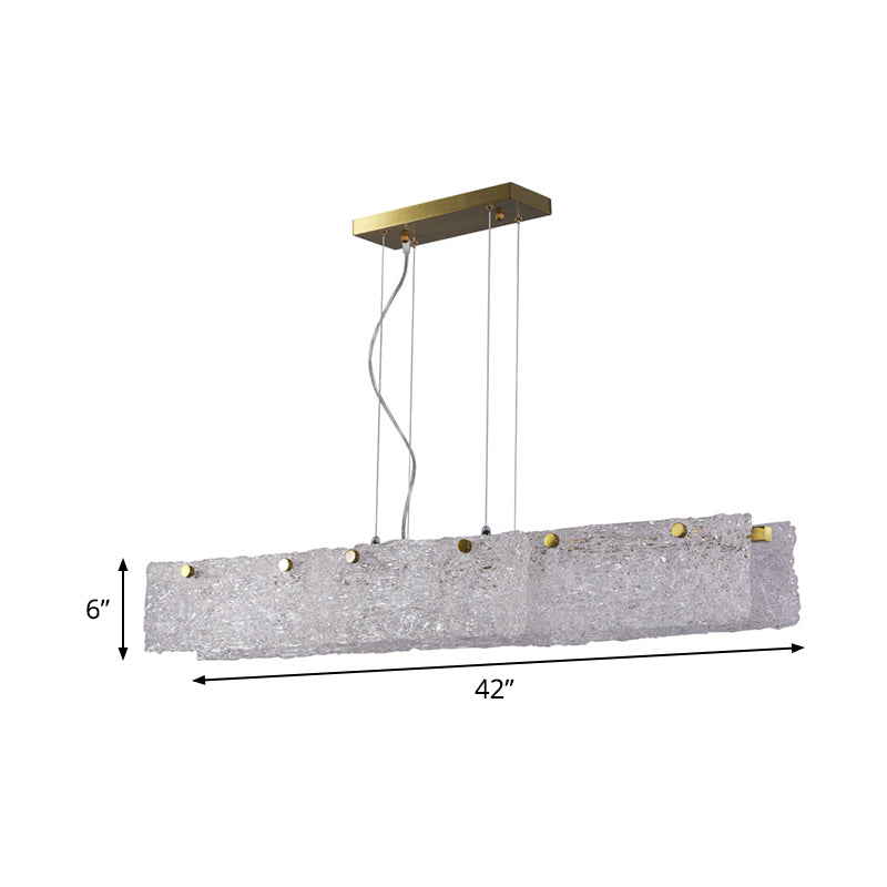 Elongated Rectangle Dinette Drop Pendant Transparent Crackle Glass 9-Light Modern Island Light in Gold Clearhalo 'Ceiling Lights' 'Glass shade' 'Glass' 'Island Lights' 'Pendant Lights' Lighting' 1475994