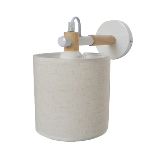 1 Bulb Cylinder Wall Mount Fixture Simple Stylish White Fabric Sconce Wall Lighting for Bedroom Clearhalo 'Industrial wall lights' 'Industrial' 'Middle century wall lights' 'Rustic wall lights' 'Tiffany' 'Wall Lamps & Sconces' 'Wall Lights' Lighting' 147603