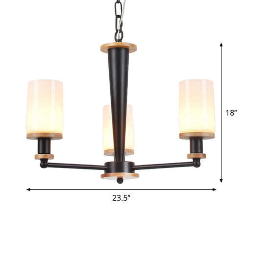 Opal Frosted Glass Column Chandelier Mid-Century 3 Lights Pendant Ceiling Light in Black Clearhalo 'Ceiling Lights' 'Chandeliers' 'Glass shade' 'Glass' 'Island Lights' 'Modern Chandeliers' 'Modern' Lighting' 1476055