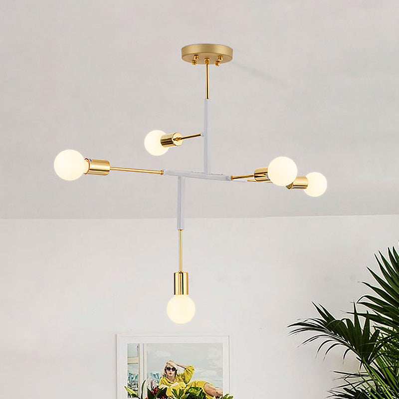 Vertical Exposed Metal Ceiling Light Postmodern 5 Heads Black/White and Gold Semi Flush Mount Chandelier Clearhalo 'Ceiling Lights' 'Close To Ceiling Lights' 'Close to ceiling' 'Semi-flushmount' Lighting' 1476056