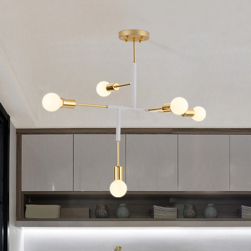 Vertical Exposed Metal Ceiling Light Postmodern 5 Heads Black/White and Gold Semi Flush Mount Chandelier White Clearhalo 'Ceiling Lights' 'Close To Ceiling Lights' 'Close to ceiling' 'Semi-flushmount' Lighting' 1476057