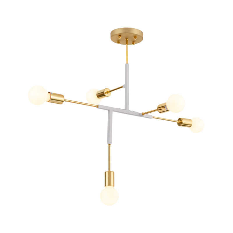 Vertical Exposed Metal Ceiling Light Postmodern 5 Heads Black/White and Gold Semi Flush Mount Chandelier Clearhalo 'Ceiling Lights' 'Close To Ceiling Lights' 'Close to ceiling' 'Semi-flushmount' Lighting' 1476058