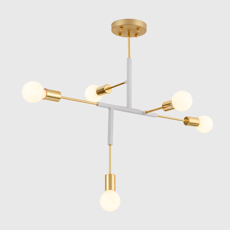 Vertical Exposed Metal Ceiling Light Postmodern 5 Heads Black/White and Gold Semi Flush Mount Chandelier Clearhalo 'Ceiling Lights' 'Close To Ceiling Lights' 'Close to ceiling' 'Semi-flushmount' Lighting' 1476059